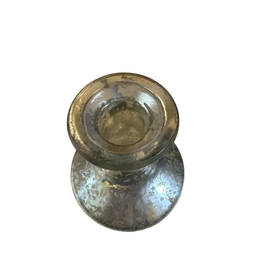 Decorative Silver Mercury Glass Bottle With Beaded Neck And Stamped Metal Stoppe